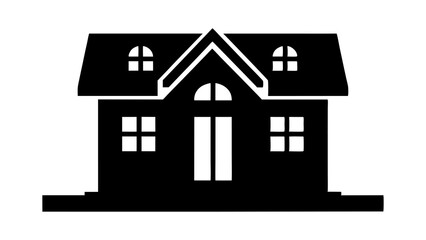 Black silhouette icon of a house, a residential building symbol with a roof and a window, isolated on white for real estate design vector on white background