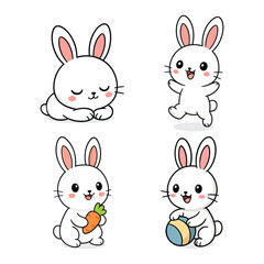 Cute Cartoon Bunny Set – Adorable Rabbit Vector Characters in Various Poses