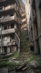 Mobile Wallpaper of Abandoned Urban Building with Overgrown Staircase