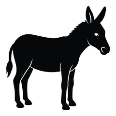 Obraz premium Solid Black Silhouette of a Donkey Standing in Profile on White Background