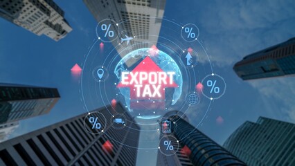 Export Tax Implications in Global Trade Illustrated by Urban Skyscrapers Under a Cloudy Sky....