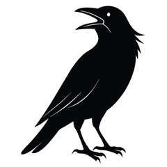 Obraz premium Striking Silhouette Illustration of a Raven with Open Beak against Plain Background