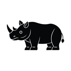 Obraz premium Stylized Silhouette of a Rhinoceros with Horns, Tail, and Ears Standing Profile View