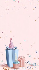Colorful Birthday Celebration With Festive Confetti and Decorative Gifts on Display