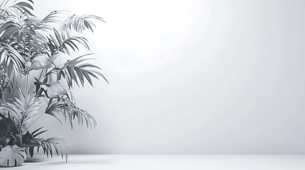 Fototapeta premium Monochromatic plant arrangement against a solid color wall for design.