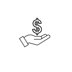 Dollar coin icon on hand vector art illustration.