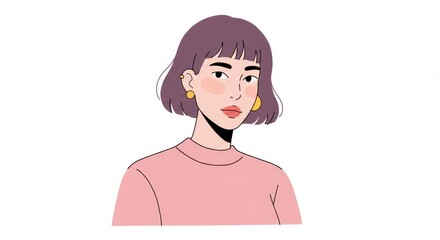 Transgender woman with short hair in a pink sweater and earrings  