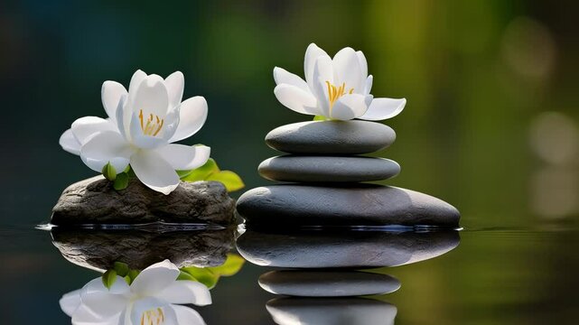 pyramid or tower of stones on the river bank, zen, harmony, chedo, water, rocks, lake, spa, relaxation, nature, tranquility, beauty, balance, landscape, minerals, shape, structure, religious, flower