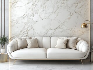 Modern White Sofa Against Marble Wall