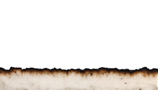 Burnt paper edge texture background overlay for graphic design use on transparent background