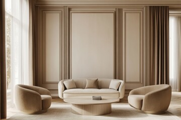 Beige modern living room interior design