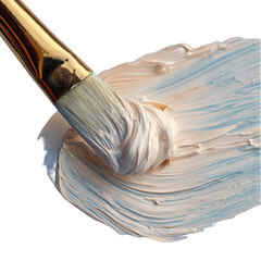 A paintbrush dips into a creamy, blended pastel color palette.  Soft strokes create a textured, flowing effect