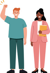Fototapeta premium Diverse business people standing together showing unity and confidence in professional attire vector illustration 