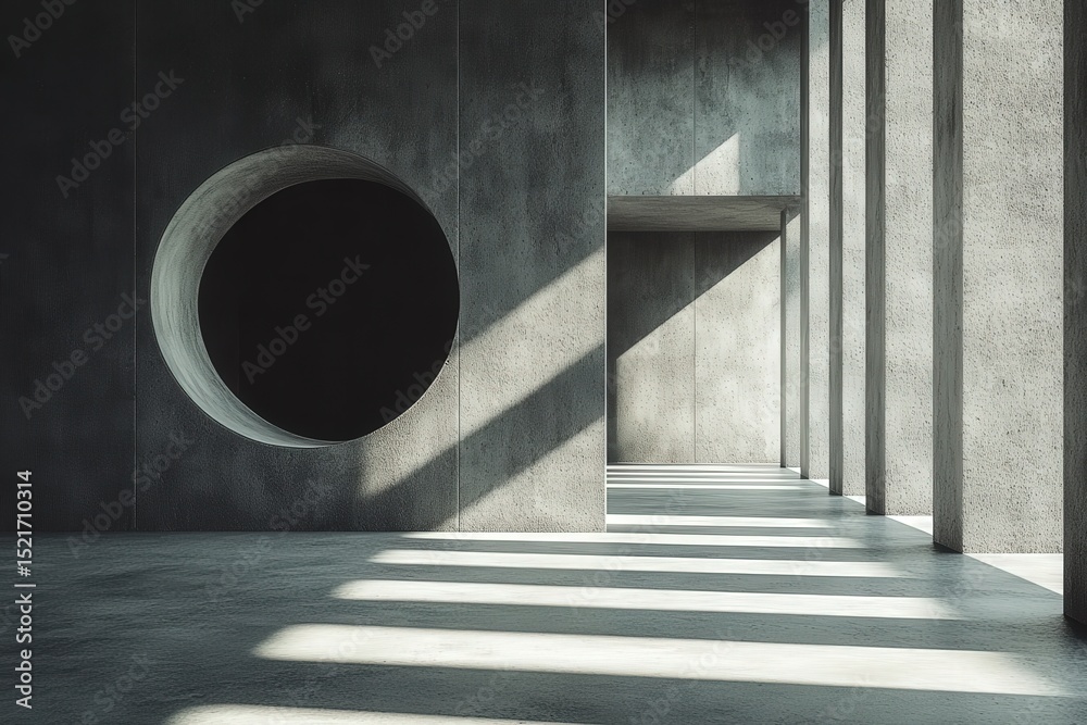 Poster contemporary architectural design featuring minimalist concrete structures and natural light in an o