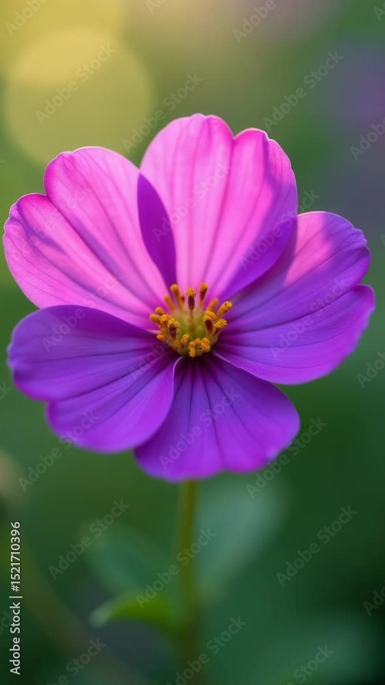 Poster a detailed image of a single purple flower with a blurred out background