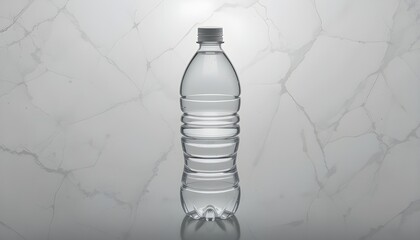 A transparent plastic water bottle against a white backdrop
