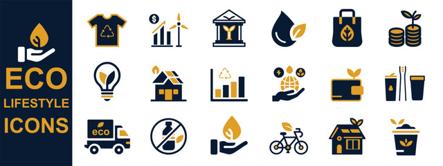 Eco Lifestyle and Sustainable Living Icon Set