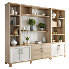 Living Room Cabinet with Open Shelves on Transparent Background