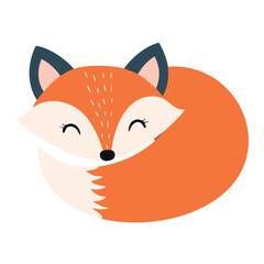 Adorable curled up fox illustration cute cartoon animal