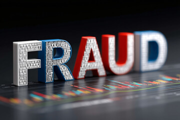 Fraud word made of jewels on a financial chart background