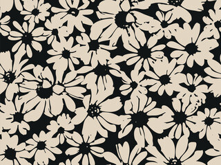 Seamless black and grey floral background. Minimal abstract organic shapes pattern. Vector black abstact pattern with grey flowers.