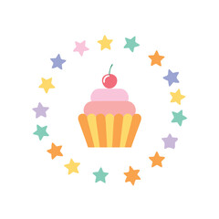 Delicious cupcake with pastel stars festive treat