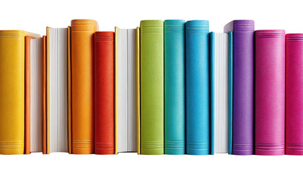 Rainbow colored books stack isolated on transparent background