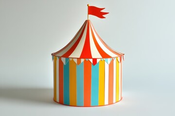 Colorful striped circus tent with a flag on top, Classic Carnival Festival Attraction