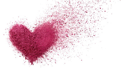 Pink glitter heart exploding isolated on transparent background