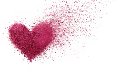 Pink glitter heart exploding isolated on transparent background