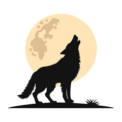 Lone wolf howling at the full moon silhouette