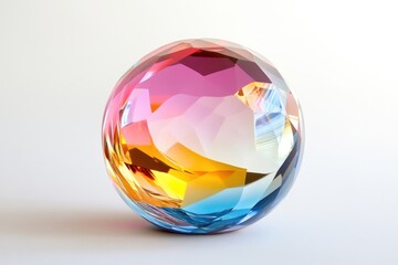 Colourful crystal ball, A vibrant crystal ball with swirling colors reflecting light, resting on a dark surface