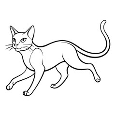 cat running out line vector art on a white bakground