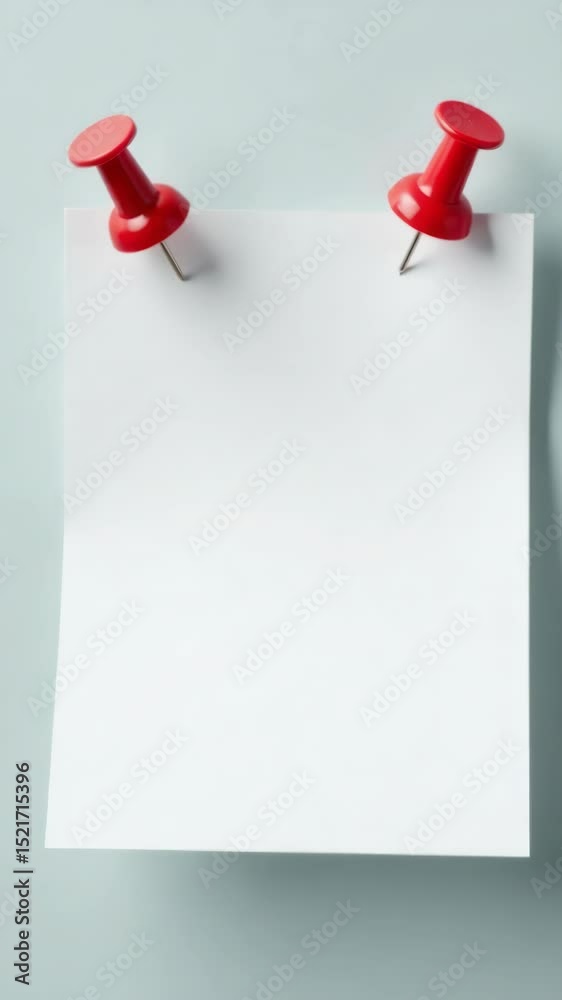Poster A simple piece of paper with two bright red push pins for note-taking or marking