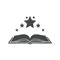 Open book with shining star and surrounding stars