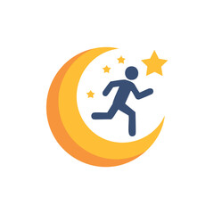 Running man silhouette on crescent moon with stars nighttime activity logo © Designer_Shimul