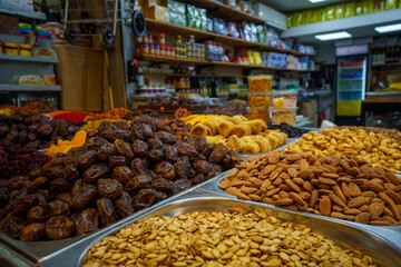 Abundant Dried Fruits and Nuts at a Middle Eastern Bazaar