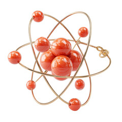 Atomic model with orange spheres isolated on transparent background