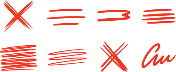 Obraz premium Red Hand-Drawn Sketch Marks Scribbles, Crosses, and Underlines