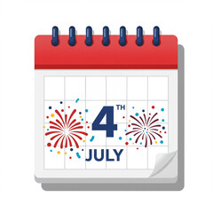 Fototapeta premium 4th of July calendar icon with firework and confetti elements, editable vector style
