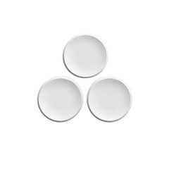 Three white plates stacked triangle isolated on transparent background