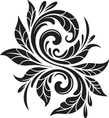 Ornamental Floral Swirl Vector – Black Decorative Flourish | Elegant Black Floral Ornament Design with Swirling Pattern on White Background