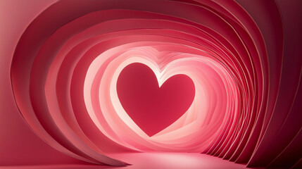 3D Paper Cut Heart Tunnel with Romantic Light Glow in Pink Tones - Valentine&rsquo;s Day Concept
