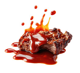 Barbecue meat with ketchup splash isolated on transparent background Remove png