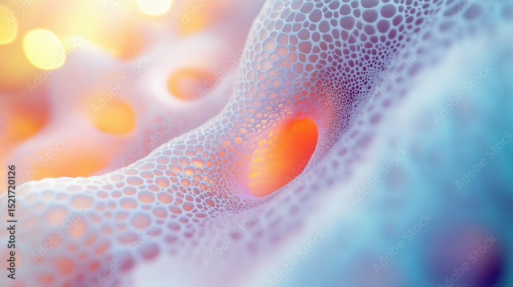 Poster colorful abstract foam structure with soft organic curves, fluid holes, and a pastel palette forming