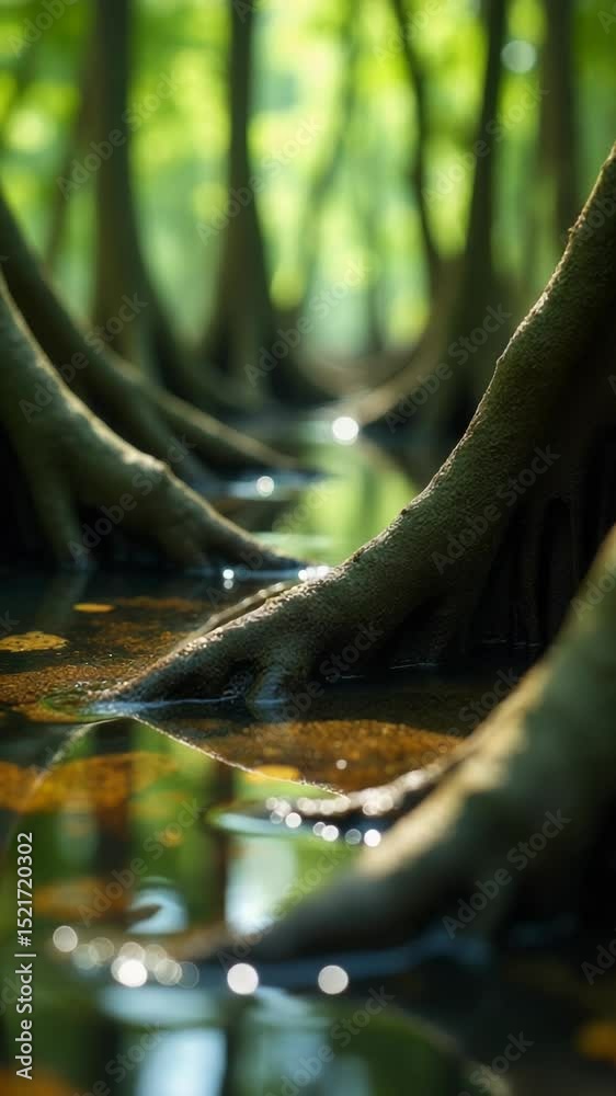 Poster group of trees submerged in water, possibly due to flooding or low tide