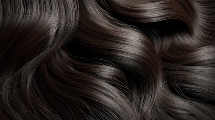 Fototapeta premium Close-up of dark brown wavy hair strands with smooth texture and flowing pattern