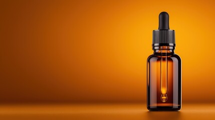 Naklejka premium Captivating pop-art style amber glass bottle with dropper lid on a vibrant solid background ideal for text placement