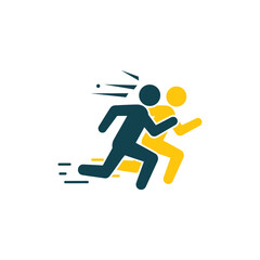 Two People Running Fast Icon, Sprint Race or Chase Symbol