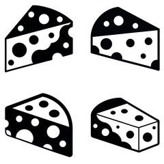 Black and White Icons Assorted Cheese Wedges with Holes Illustration